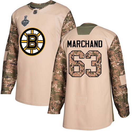 Adidas Bruins #63 Brad Marchand Camo Authentic 2017 Veterans Day Stanley Cup Final Bound Youth Stitched NHL Jersey
